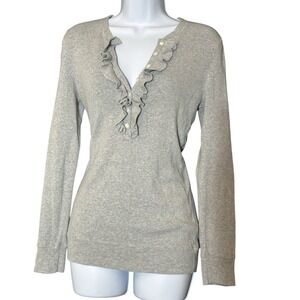 GAP Y2K Gray Ruffle Henley Sweater Prep Mall Gorpcore Form Fitting M